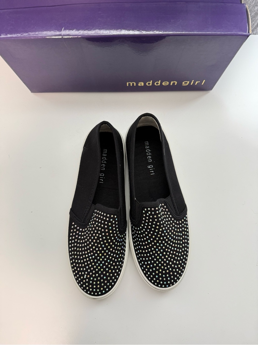 Madden Girl Black Slip-On Sneakers with Sparkling Studs